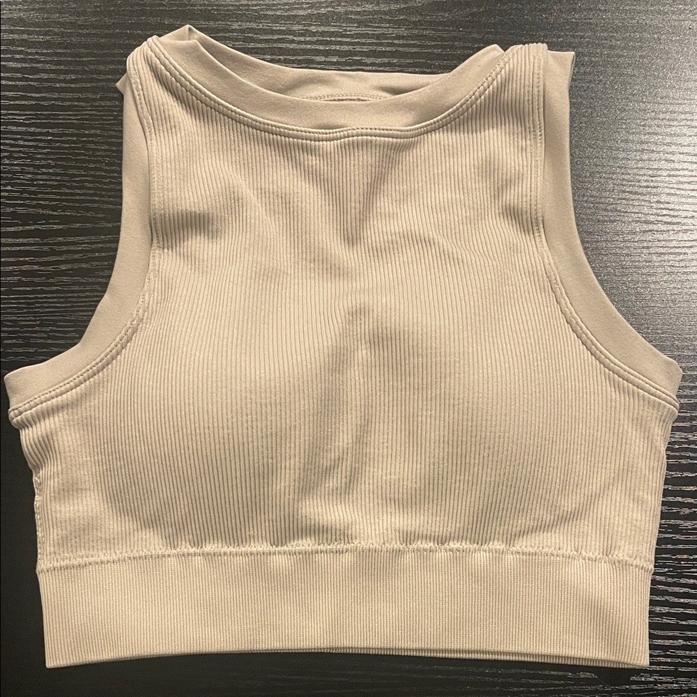 Pro-Fit Cream Ribbed Tank Top/ Sports Bra -Size Small - Picture 2 of 7